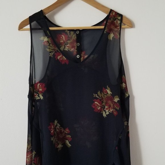 EUC - Navy Floral Lightweight Floral Sheer Blouse - Picture 1 of 2
